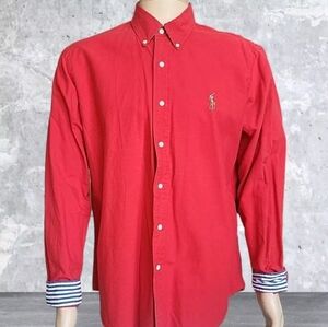Vintage Ralph Lauren Oxford Shirt Men XL Red Flip Cuff Custom Fit Outdoor Pony